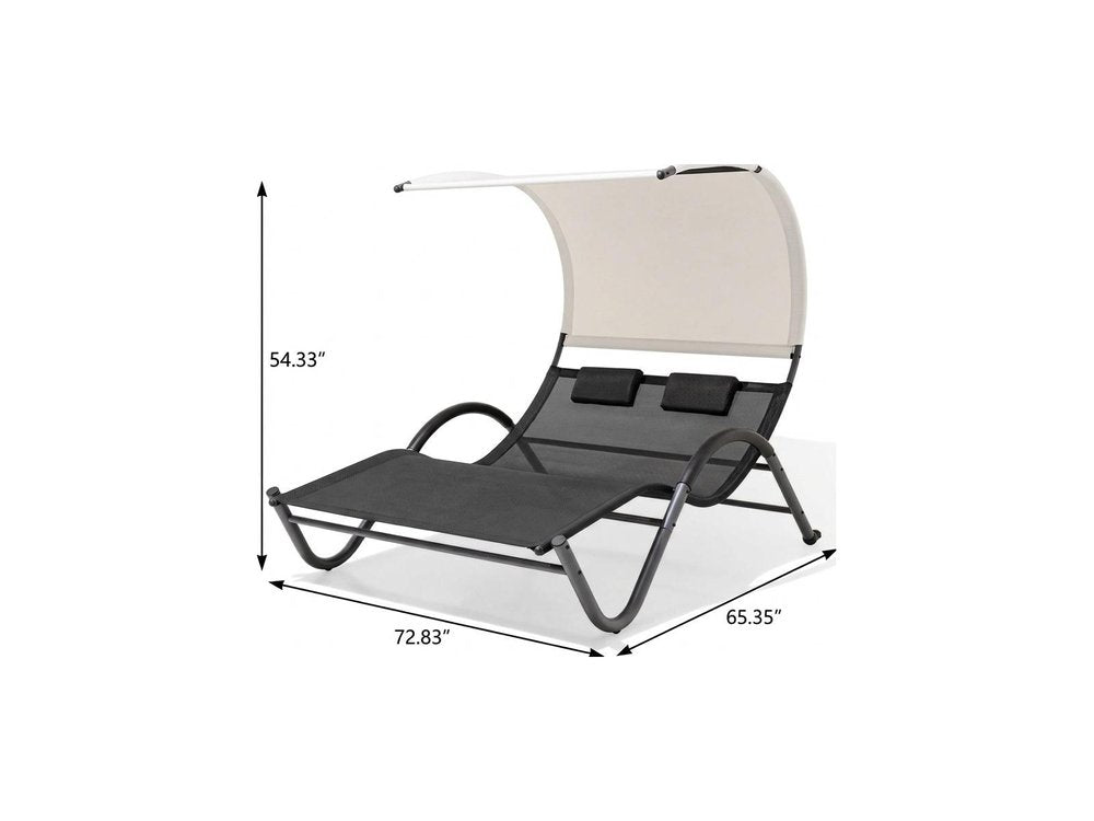73" Gray Steel Sling Outdoor Chaise Lounge With Canopy