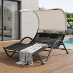 73" Gray Steel Sling Outdoor Chaise Lounge With Canopy