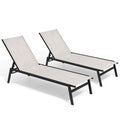 Set of Two Beige Steel Five Position Adjustable Outdoor Stacking Chaise Lounges