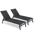 Set of Two Black Steel Five Position Adjustable Outdoor Stacking Chaise Lounges