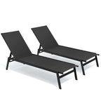 Set of Two Black Steel Five Position Adjustable Outdoor Stacking Chaise Lounges