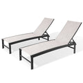 Set of Two Off White Steel Five Position Adjustable Outdoor Chaise Lounges