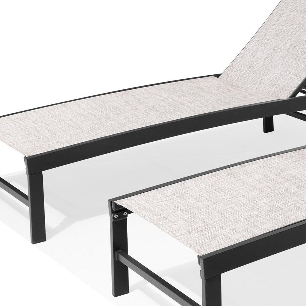 Set of Two Off White Steel Five Position Adjustable Outdoor Chaise Lounges