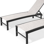 Set of Two Off White Steel Five Position Adjustable Outdoor Chaise Lounges