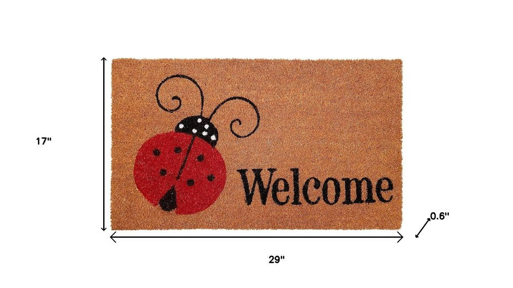 24" X 36" Natural Black and Red Coir Ladybug Welcome Outdoor Door Mat