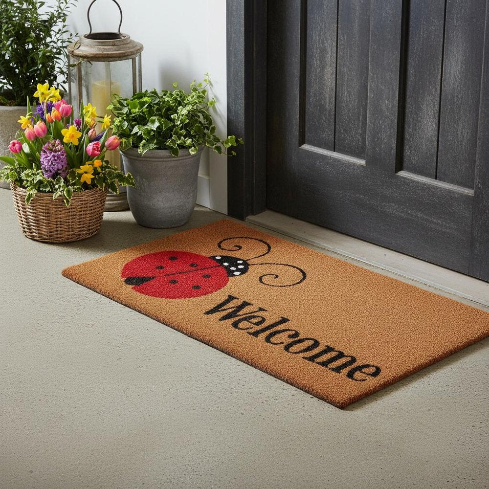 24" X 36" Natural Black and Red Coir Ladybug Welcome Outdoor Door Mat