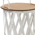Set of Two White Iron And Wood Garden Stool