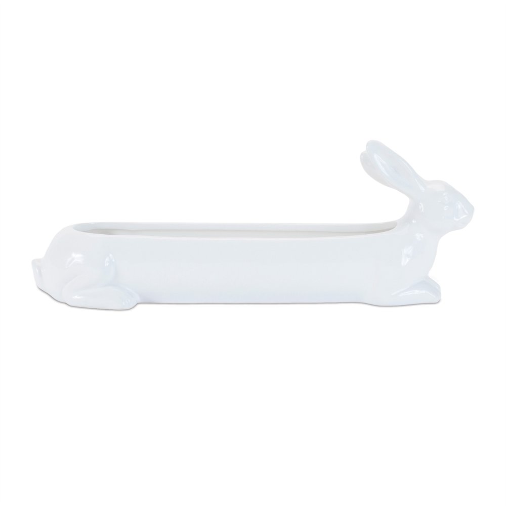 Set of Four White Ceramic Rabbit Garden Accents Accessories