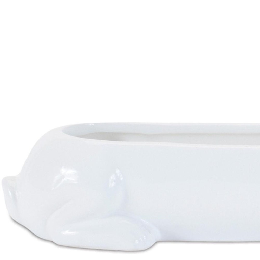 Set of Four White Ceramic Rabbit Garden Accents Accessories