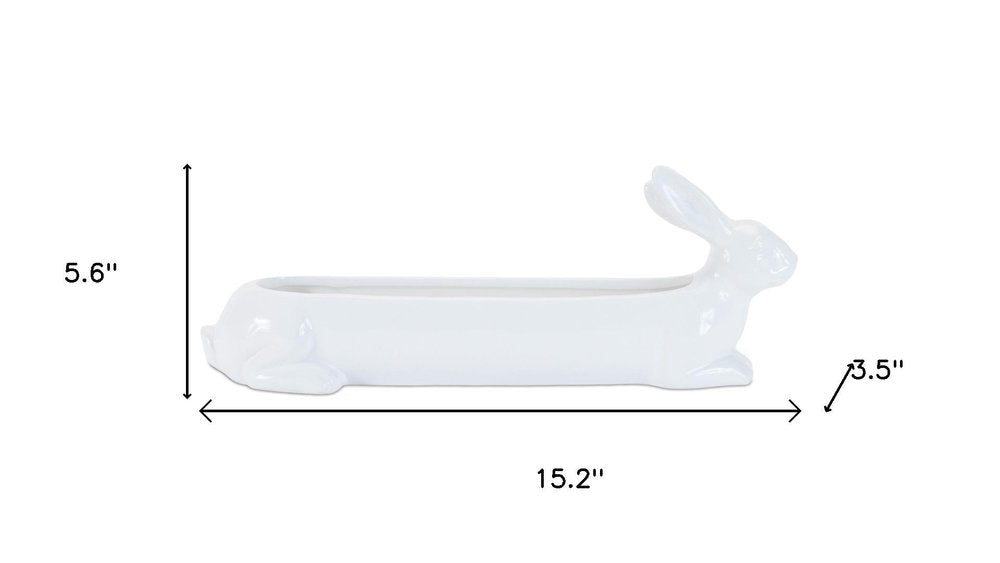 Set of Four White Ceramic Rabbit Garden Accents Accessories