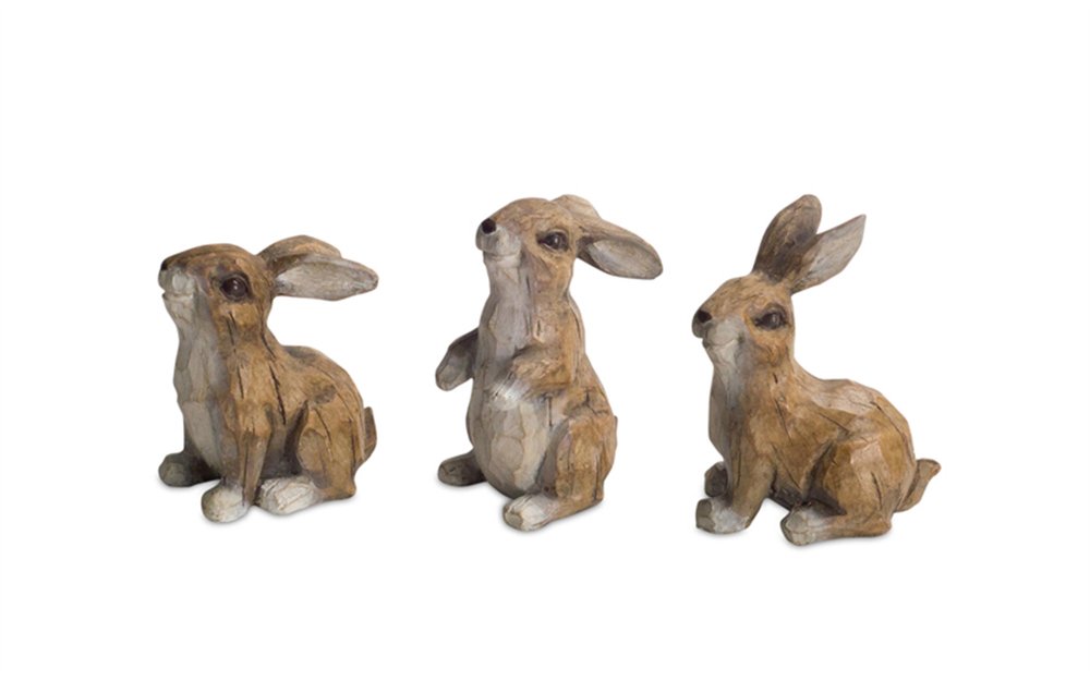 Set of Six Brown Cement Rabbit Outdoor Statue