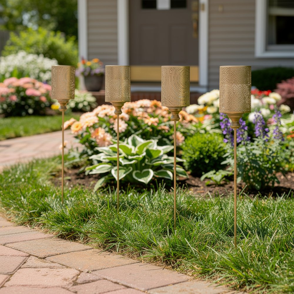Set of Four Gold Metal Garden Stake