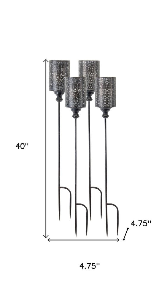 Set of Four Black Metal Garden Stake