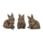 Set of Three Brown Resin Bunny Outdoor Statues