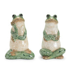Set of Two Green Ceramic Frog Outdoor Statue