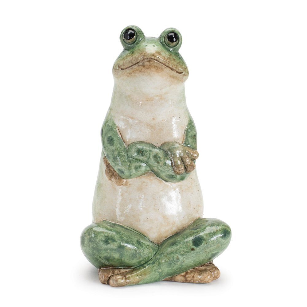 Set of Two Green Ceramic Frog Outdoor Statue