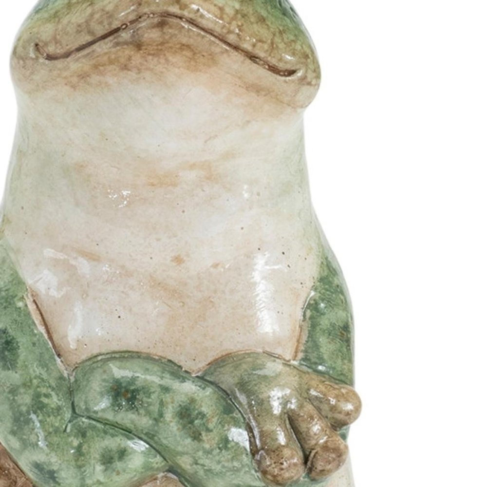 Set of Two Green Ceramic Frog Outdoor Statue