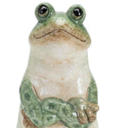 Set of Two Green Ceramic Frog Outdoor Statue