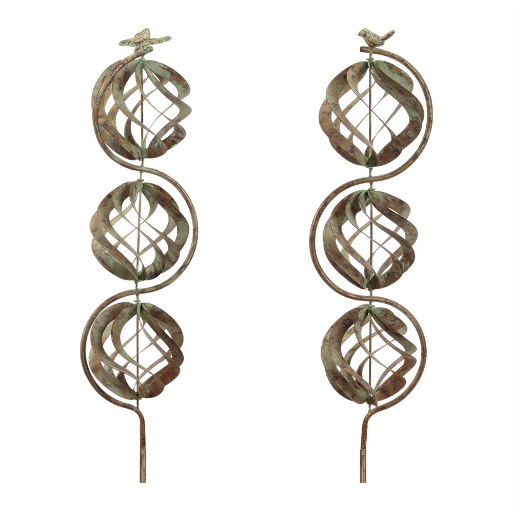 Set of Four Copper Iron Birds Garden Stake