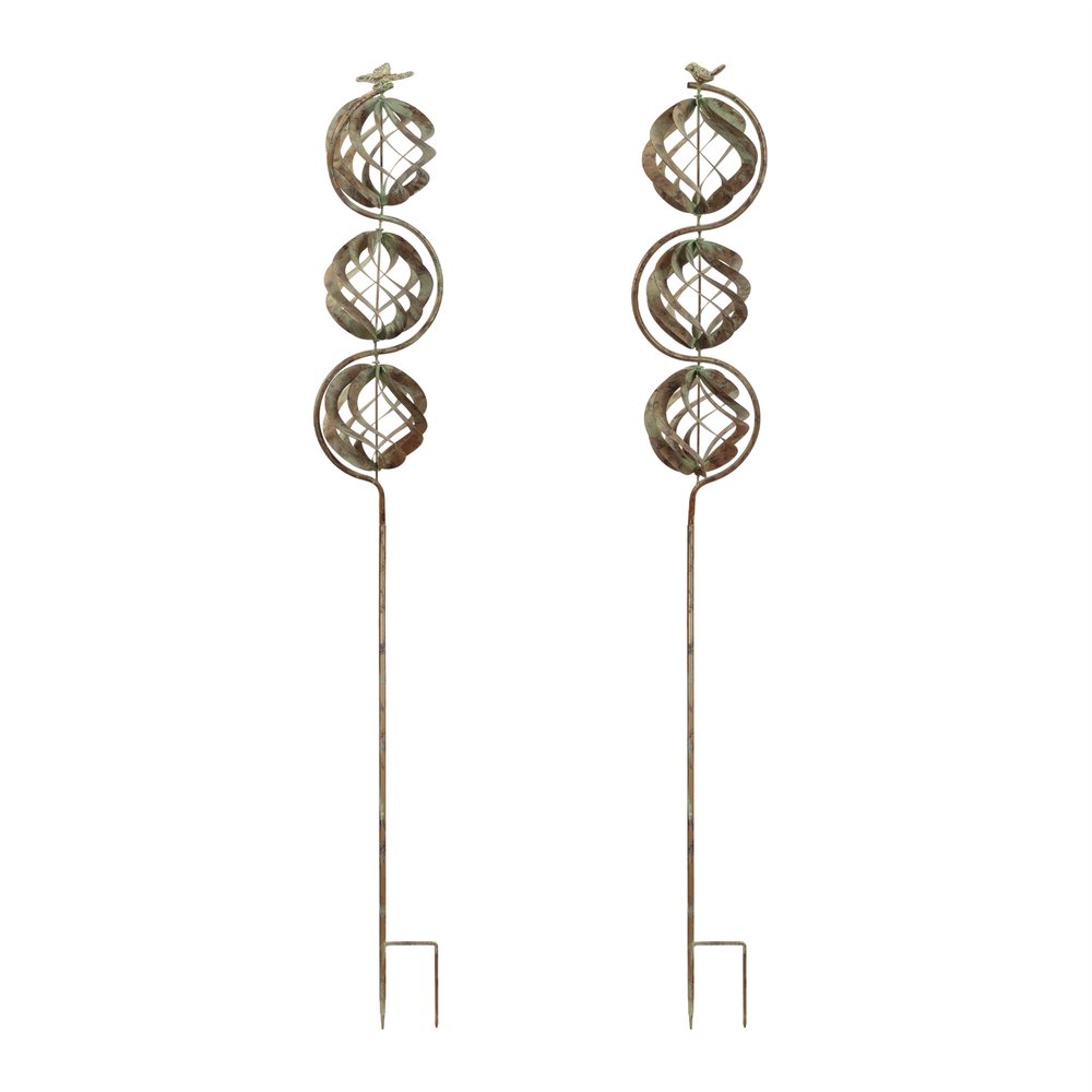 Set of Four Copper Iron Birds Garden Stake