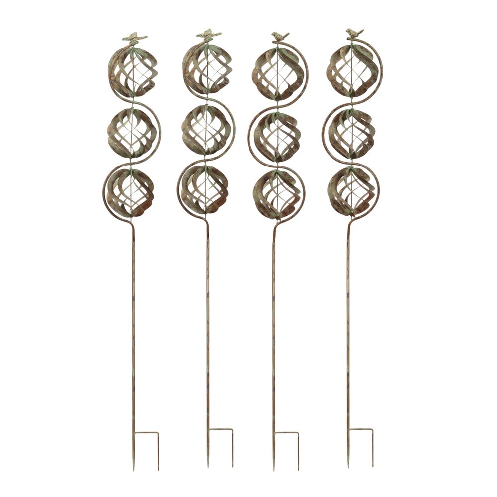 Set of Four Copper Iron Birds Garden Stake