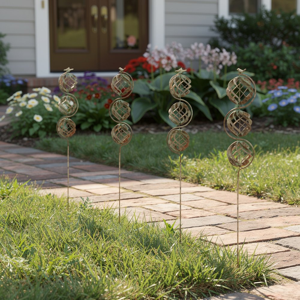 Set of Four Copper Iron Birds Garden Stake