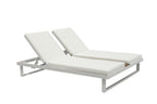 Set of Two White Aluminum Four Position Adjustable Outdoor Chaise Lounges with White Cushion