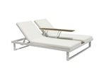 Set of Two White Aluminum Four Position Adjustable Outdoor Chaise Lounges with White Cushion