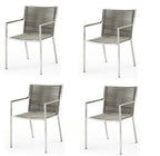 Set of Four Light Brown And Silver Woven Steel Outdoor Arm Chairs