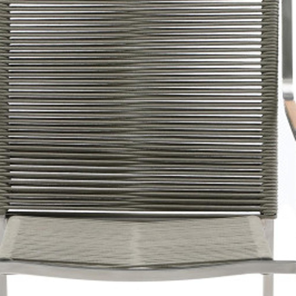 Set of Four Light Brown And Silver Woven Steel Outdoor Arm Chairs