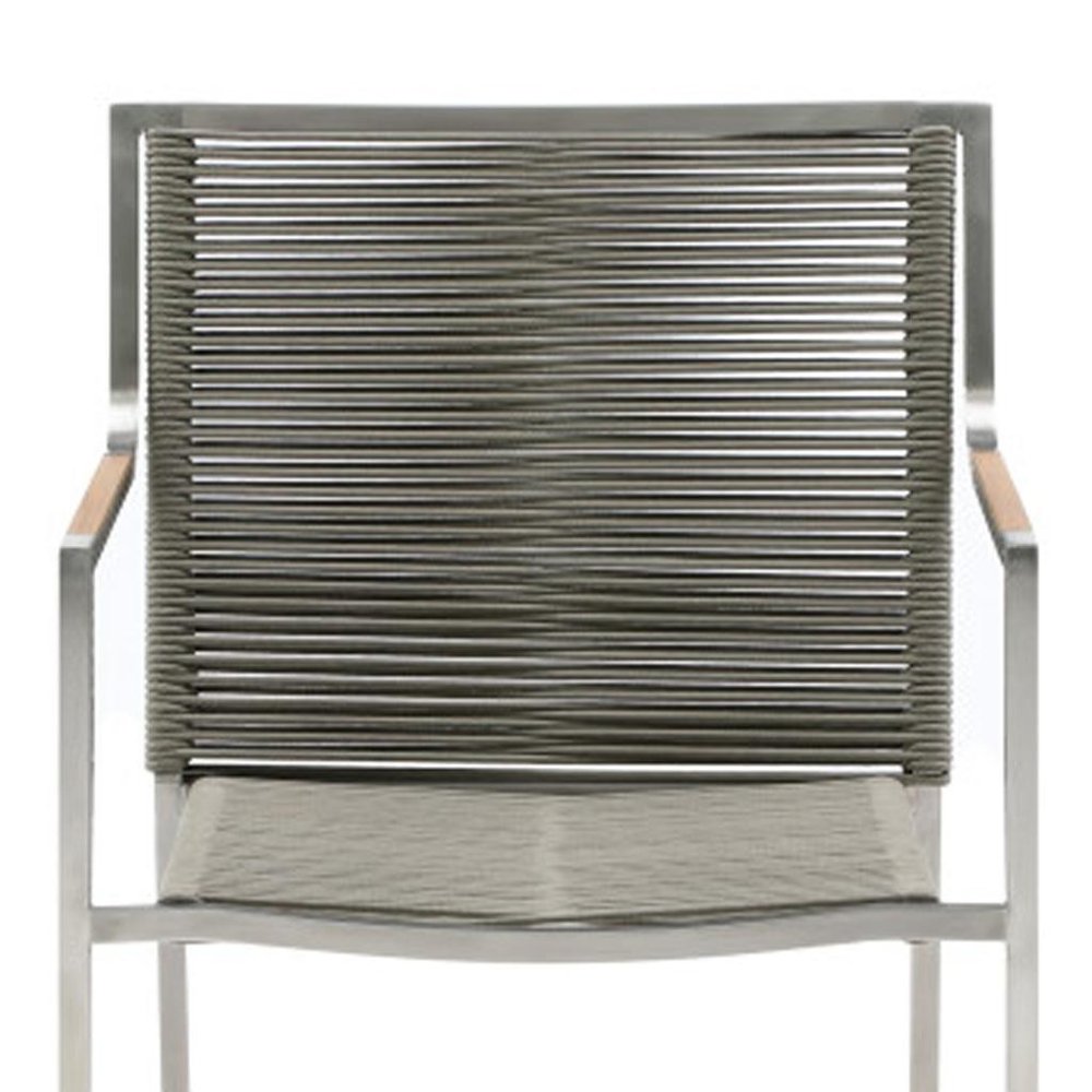 Set of Four Light Brown And Silver Woven Steel Outdoor Arm Chairs