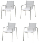 Set of Four Light Gray Steel Sling Outdoor Arm Chairs