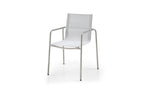 Set of Four Light Gray Steel Sling Outdoor Arm Chairs