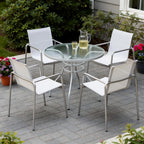 Set of Four Light Gray Steel Sling Outdoor Arm Chairs