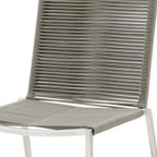 Set of Four Light Brown And Silver Woven Steel Outdoor Dining Chairs