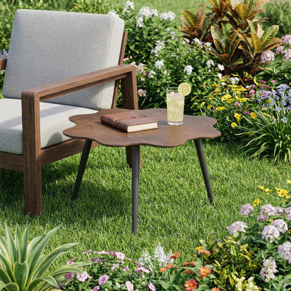 28" Brown and Dark Gray Wood and Aluminum Specialty Outdoor Side Table