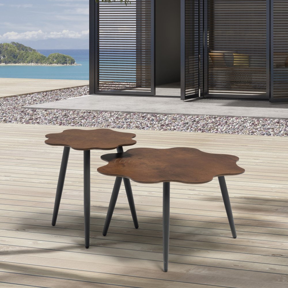 18" Brown and Dark Gray Wood and Aluminum Specialty Outdoor Side Table