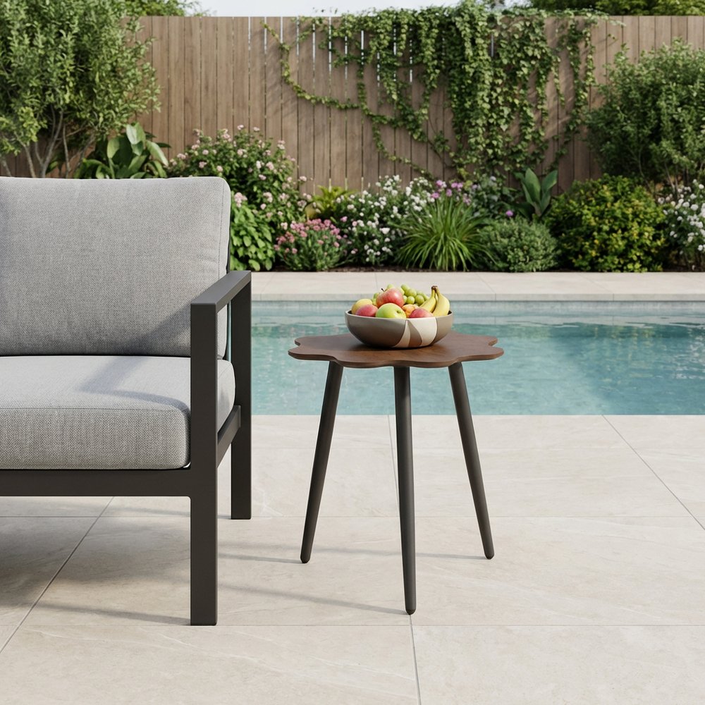 18" Brown and Dark Gray Wood and Aluminum Specialty Outdoor Side Table