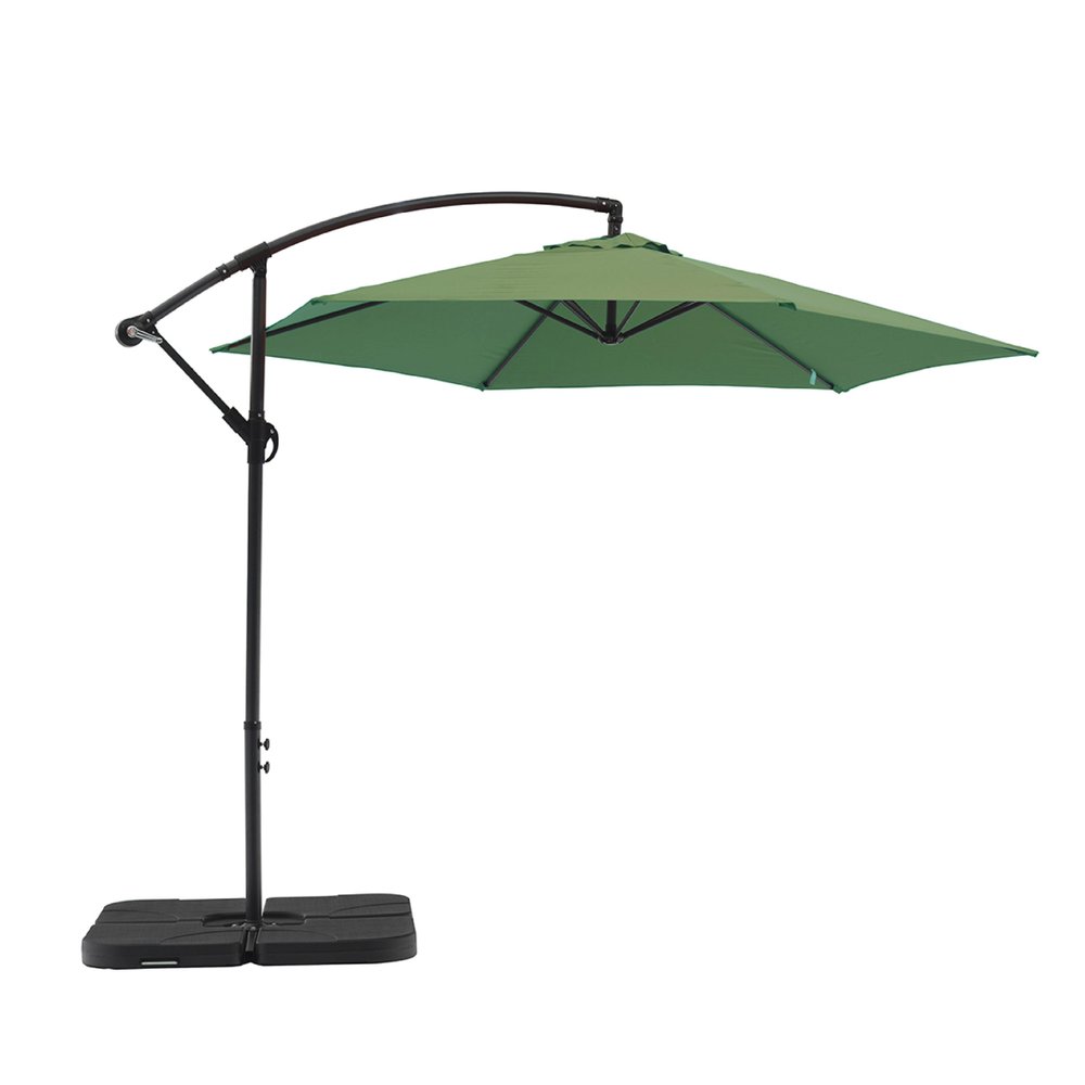 9.5' Green Polyester Hexagonal Cantilever Patio Umbrella with Stand