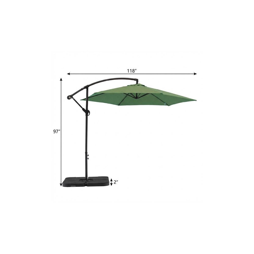 9.5' Green Polyester Hexagonal Cantilever Patio Umbrella with Stand
