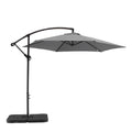 9.5' Gray Polyester Hexagonal Cantilever Patio Umbrella with Stand