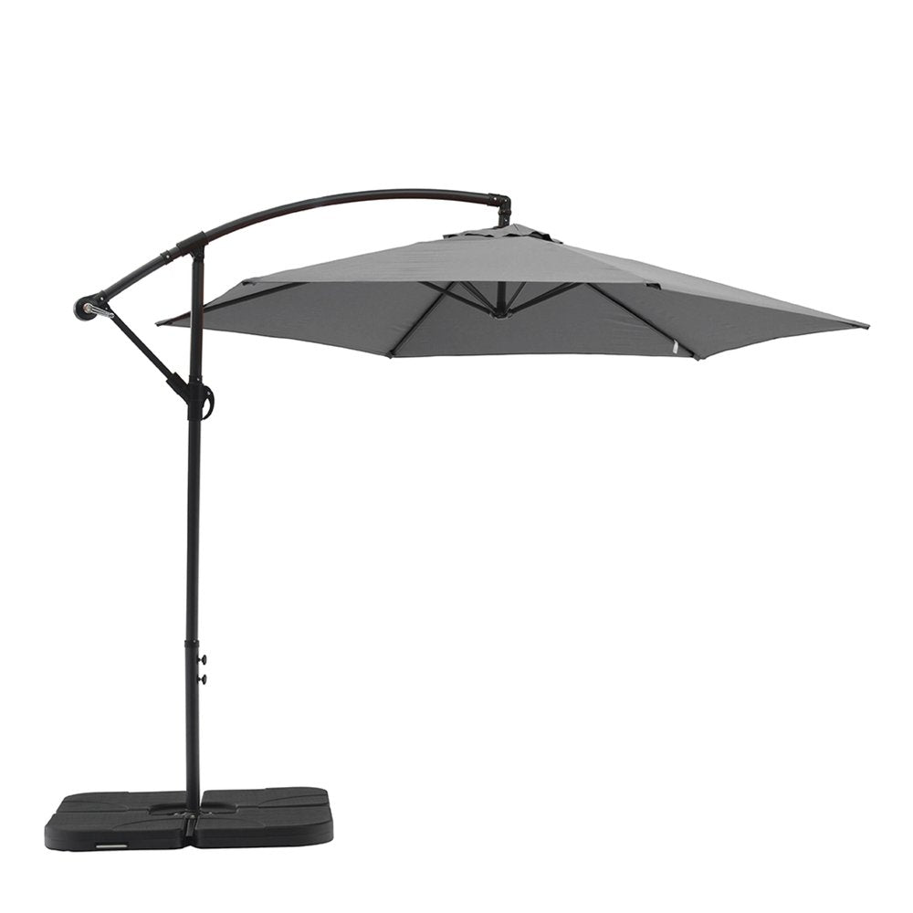 9.5' Gray Polyester Hexagonal Cantilever Patio Umbrella with Stand