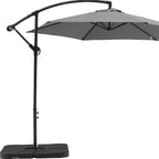 9.5' Gray Polyester Hexagonal Cantilever Patio Umbrella with Stand