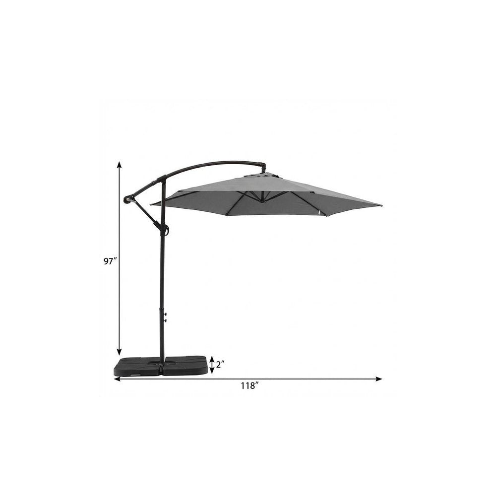 9.5' Gray Polyester Hexagonal Cantilever Patio Umbrella with Stand