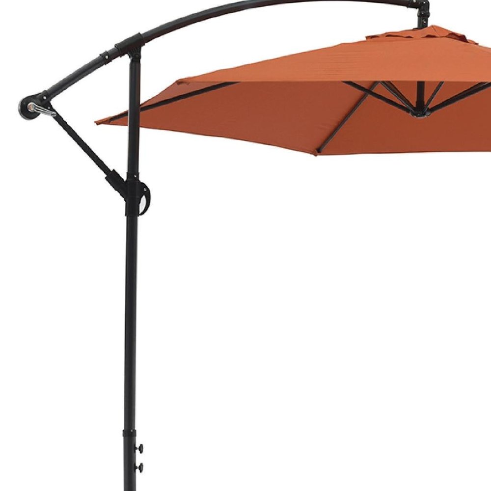 9.5' Orange Polyester Hexagonal Cantilever Patio Umbrella with Stand
