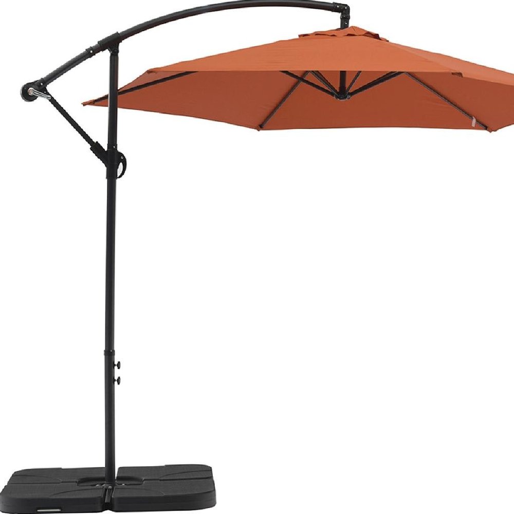 9.5' Orange Polyester Hexagonal Cantilever Patio Umbrella with Stand
