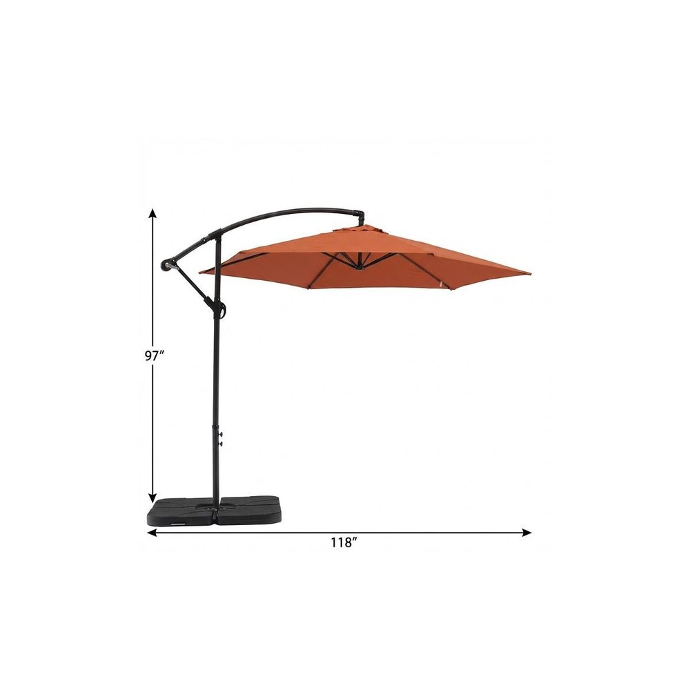 9.5' Orange Polyester Hexagonal Cantilever Patio Umbrella with Stand