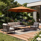 9.5' Orange Polyester Hexagonal Cantilever Patio Umbrella with Stand