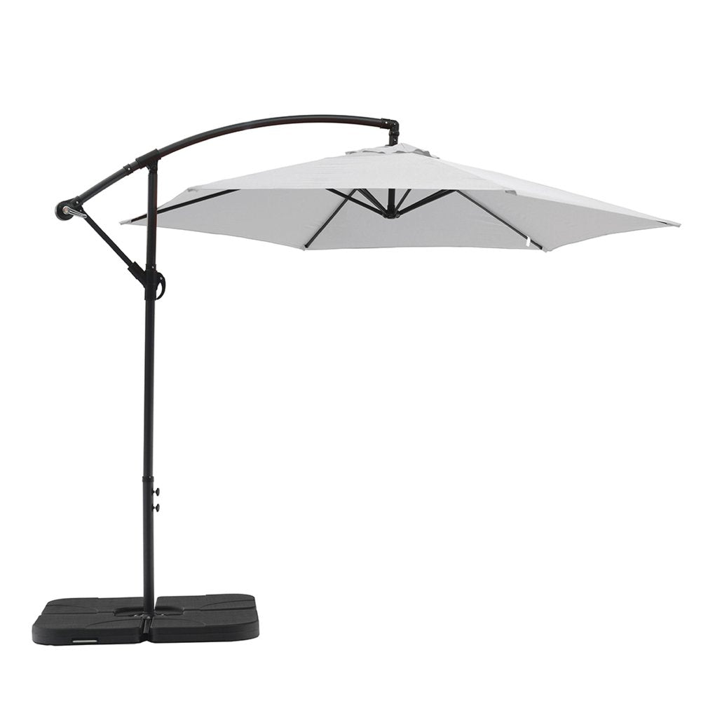 9.5' White Polyester Hexagonal Cantilever Patio Umbrella with Stand