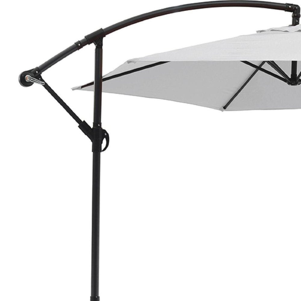 9.5' White Polyester Hexagonal Cantilever Patio Umbrella with Stand